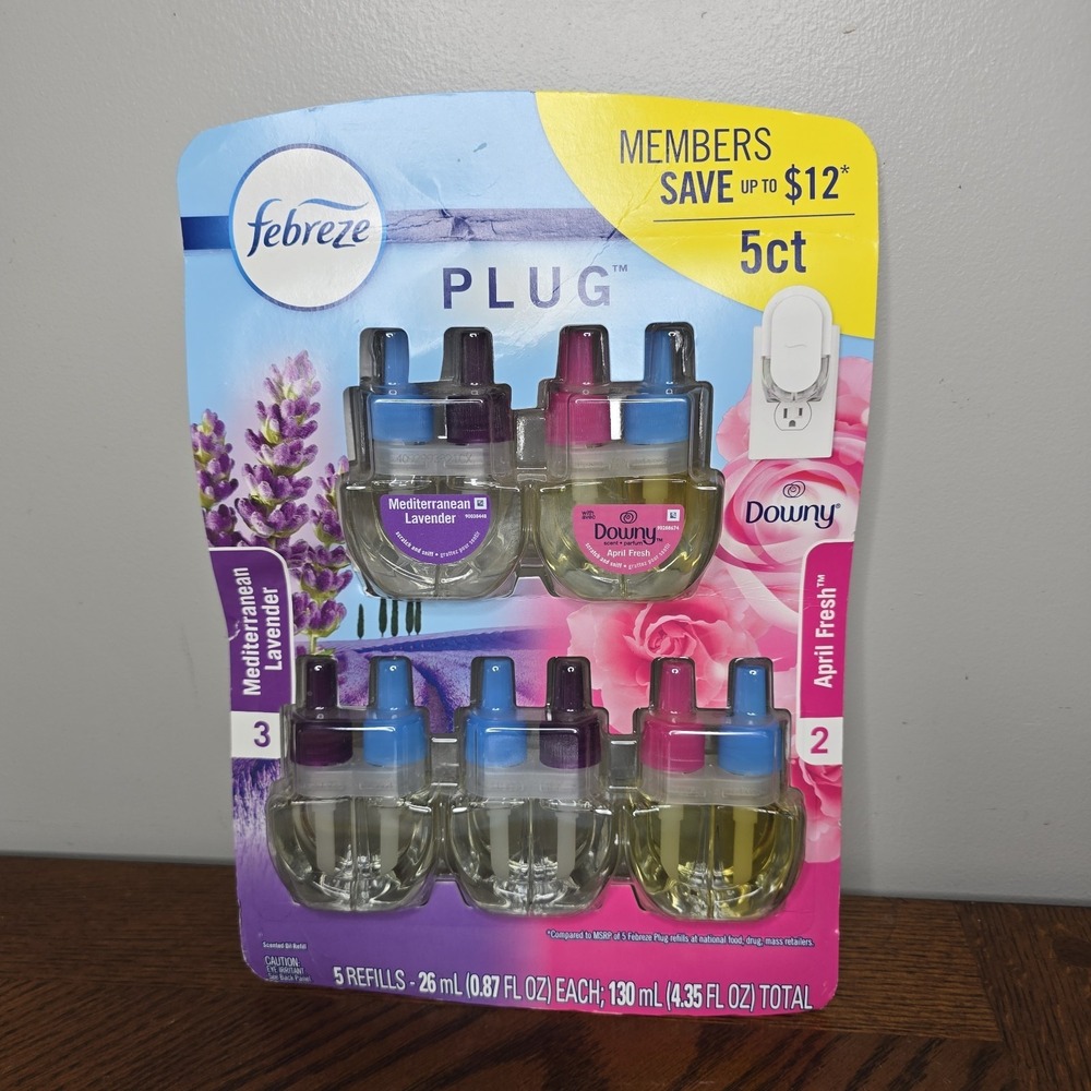 Febreze Plugs Air Freshener 5 Refills Mediterranean Lavender Downy April Fresh